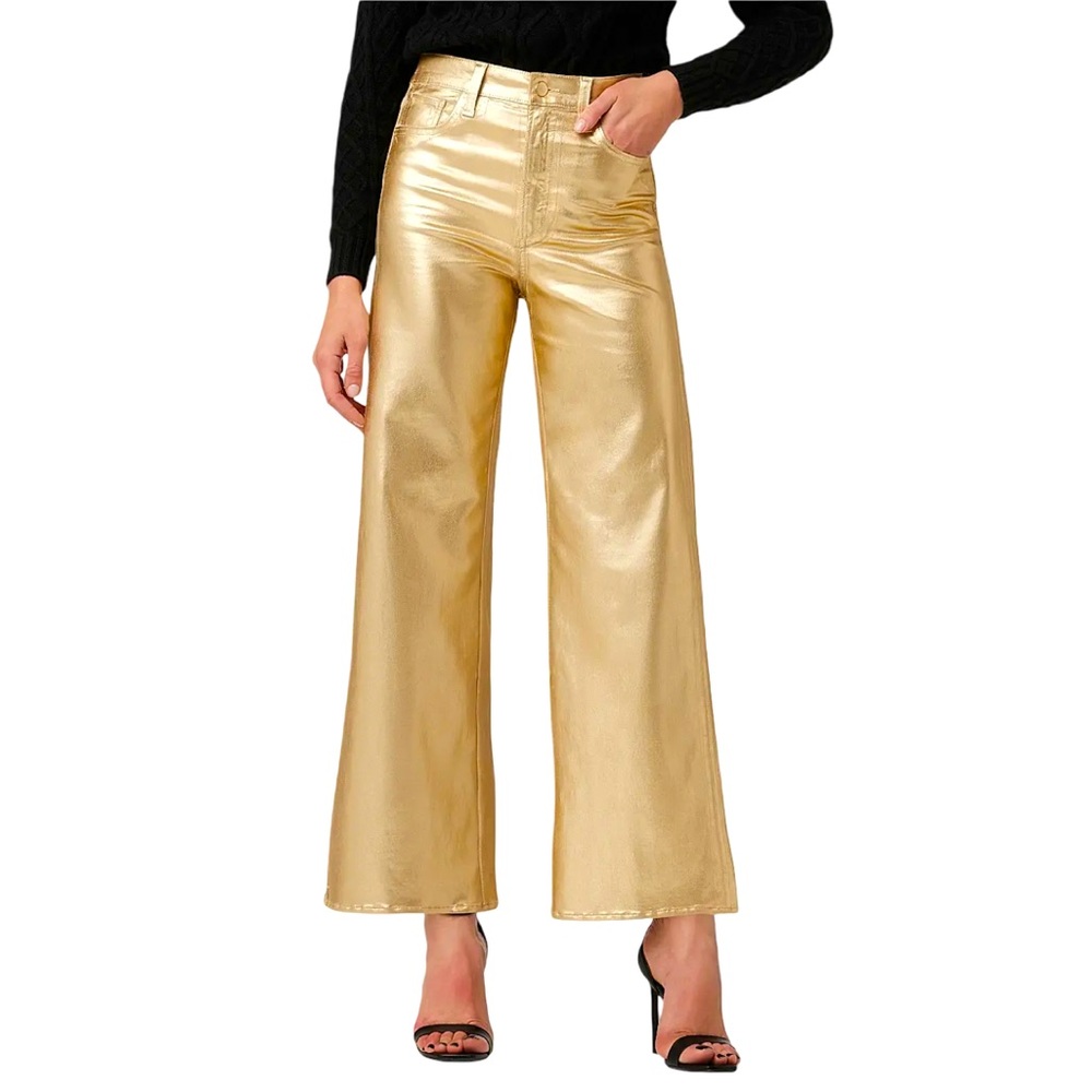 Joe's Jeans The Mia High-Rise Metallic Wide-Leg Ankle Jeans in Gold Foil